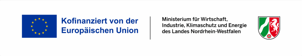 Logo des Ministeriums für Wirtschaft, Industrie, Klimaschutz und Energie des Landes Nordrhein-Westfalen sowie der EU mit dem Hinweis "Kofinanziert von der Europäischen Union"